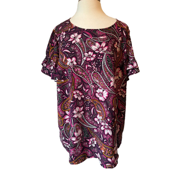 Lane Bryant Whimsical Paisley Tropical Bloomcore Ruffle Bell Sleeve Blouse 16 - Picture 1 of 9